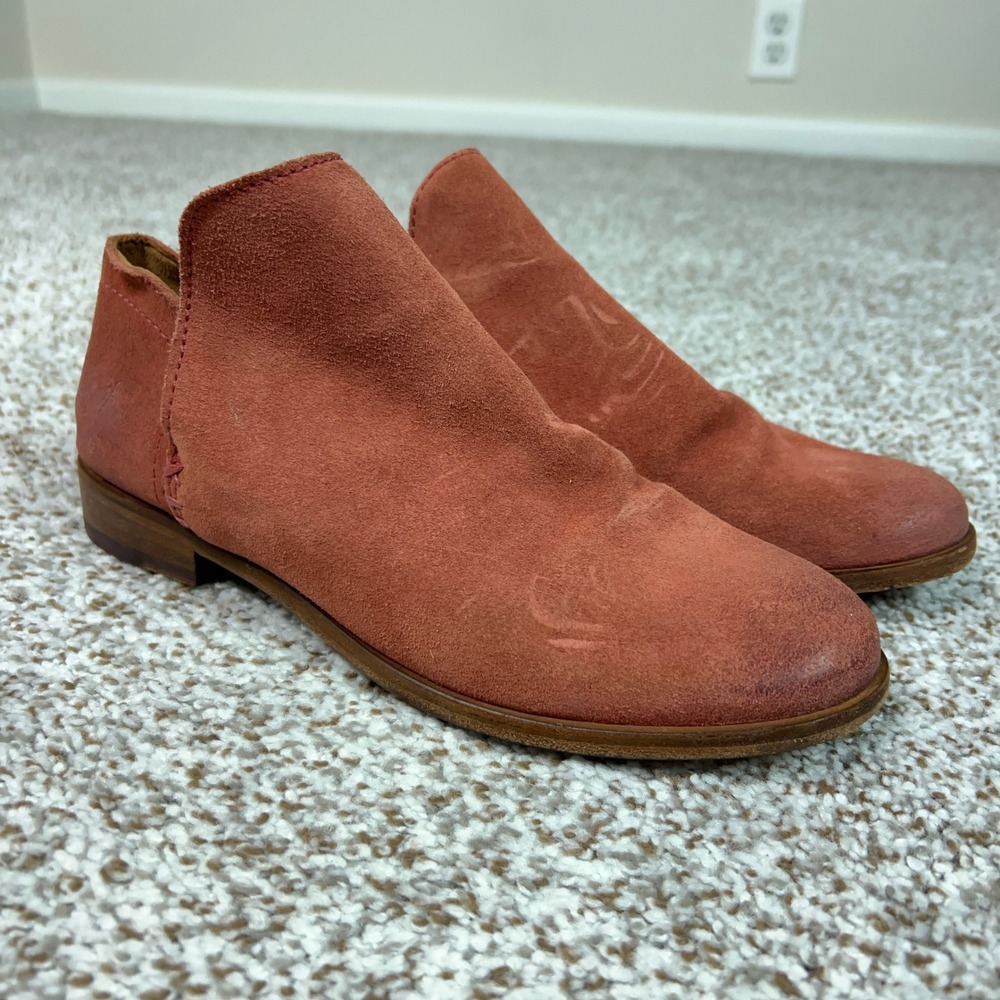 Frye Boots Womens 7.5 Red Orange Suede Shootie Western Ankle Leather Shoes